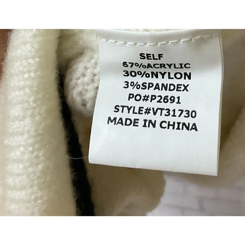 Vine And Love Women L Cream Sweater Black Trim Oversized Comfort Long Sleeve N2 - Picture 4 of 12
